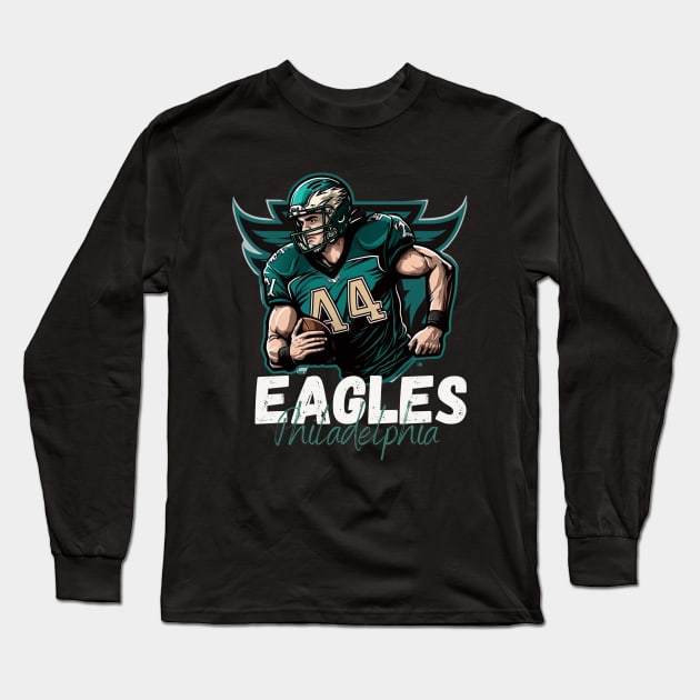Philadelphia eagles football player graphic design cartoon style artwork Long Sleeve T-Shirt by Nasromaystro